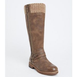 Torrid, Size 9W, Wide Calf, Dark Taupe Sweater Trimmed Tall Boots
